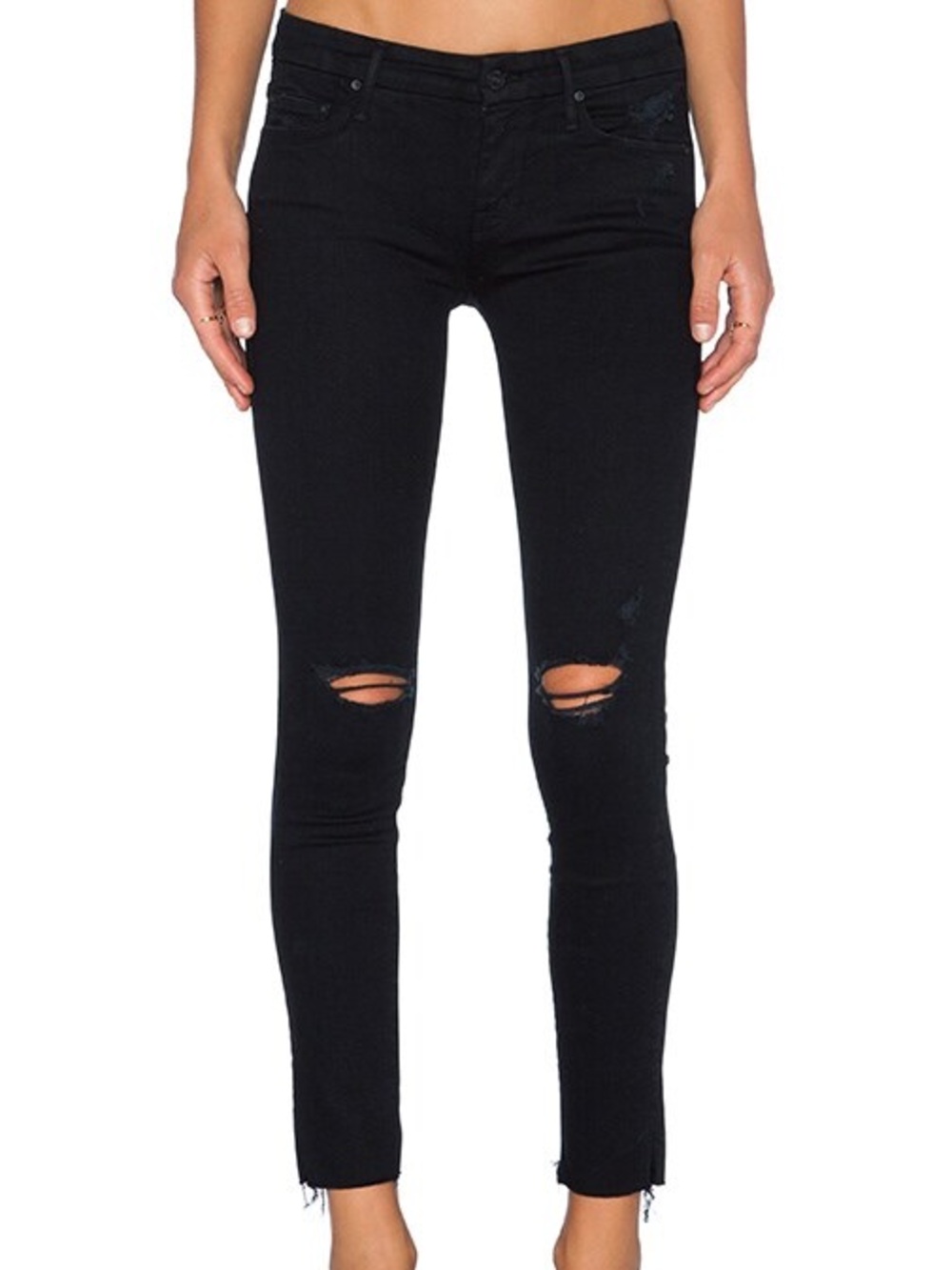 MOTHER Black Women's Distressed Skinny Jeans - The Looker Ankle Fray